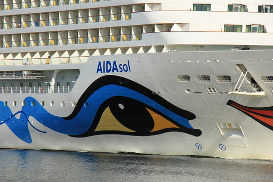 Velsen, the Netherlands -April 19th, 2017:   Aida Sol detail of bow