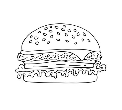 recommend clip art: Vector hand drawn doodle sketch outline cheese burger isolated on white background
