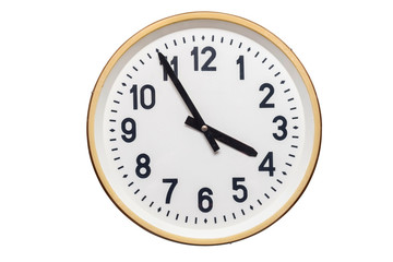 Wall clock isolated on the white background. Simple classic round wall clock isolated on white