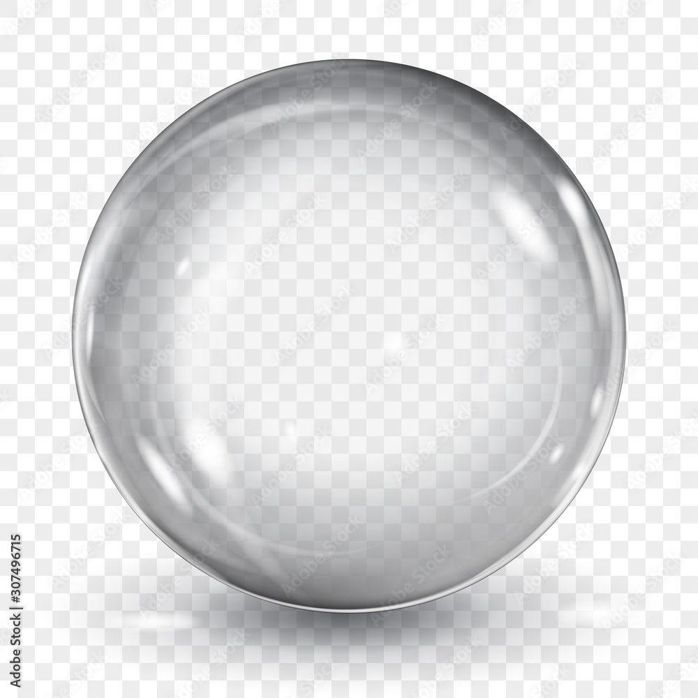 Wall mural big translucent gray sphere with glares and shadow on transparent background. transparency only in v