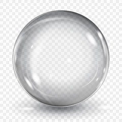 Big translucent gray sphere with glares and shadow on transparent background. Transparency only in vector format - obrazy, fototapety, plakaty