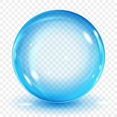 Foto op Plexiglas Grote doorschijnende lichtblauwe bol met blikken en schaduw op transparante achtergrond. Transparantie alleen in vectorformaat © Olga Moonlight