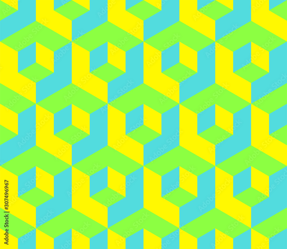 Poster Trendy abstract pattern with isometric cubes for concept design. Technology concept vector. Geometric background, simple illustration. Business abstract background. Isometric cubes. Vector template.