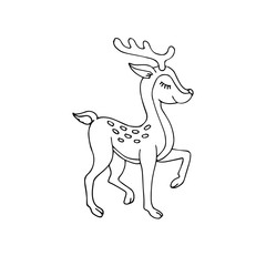 Vector hand drawn doodle sketch outline baby deer isolated on white background