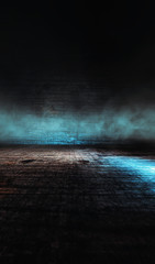 Obraz premium Fondo de habitación oscura con suelo de cemento.Niebla o humo iluminado por luz del foco.