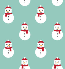 Vector seamless pattern of flat cartoon snowman isolated on mint background