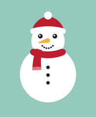 Vector flat cartoon snowman isolated on mint background