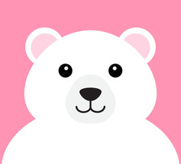 Obraz na płótnie Canvas Vector flat cartoon polar bear face portrait isolated on pink background