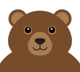 Vector flat cartoon bear face portrait isolated on white background