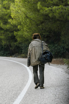 A Homeless Man Walking Alone On The Road In Turkey