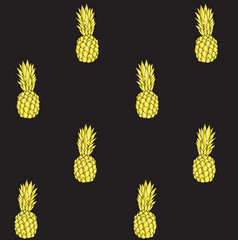 Vector seamless pattern of golden glitter hand drawn sketch doodle pineapple pine apple isolated on black background