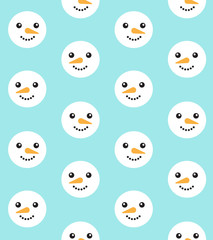 Vector seamless pattern of flat cartoon snowman face isolated on blue background