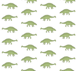Vector seamless pattern of hand drawn doodle sketch green ankylosaurus dinosaur isolated on white background