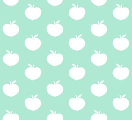 Vector seamless pattern of white apple silhouette isolated on mint green background