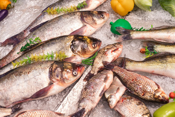 raw frozen fish product mall food background photography 