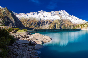Gelmer Lake near by the Grimselpass in Swiss Alps, Gelmersee, Switzerland, Bernese Oberland, Switzerland.