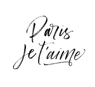Paris je t'aime card. Hand drawn brush style modern calligraphy. Vector illustration of handwritten lettering. 