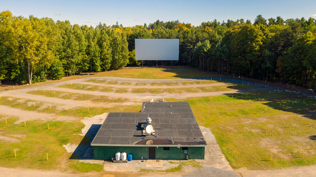 Old Abandoned Drive In Aerial Perspective Movie Screen Snack Bar