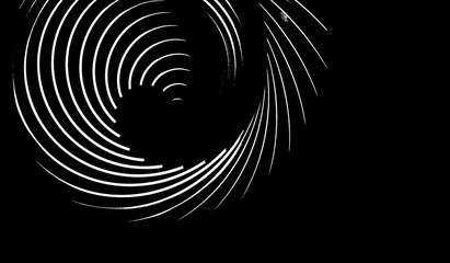 Futuristic abstract vortex wallpaper. Fractal element. Hypnotic radial lines background. 3D illustration. Optical illusion of motion. Black and white backdrop with geometric pattern.