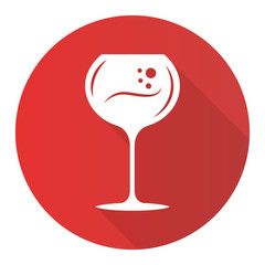 Wine red flat design long shadow glyph icon. Chardonnay wineglass. Alcohol beverage with bubbles. Party cocktail. Sweet aperitif drink. Tableware, glassware. Vector silhouette illustration