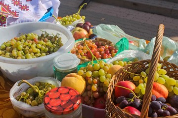 Baskets of ripe fruit on harvest day