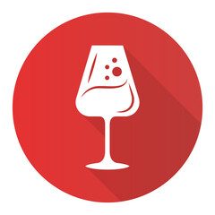 Dessert wine glass red flat design long shadow glyph icon. Sweet aperitif drink. Party cocktail. Port wineglass. Bar, restaurant tableware, glassware. Vector silhouette illustration