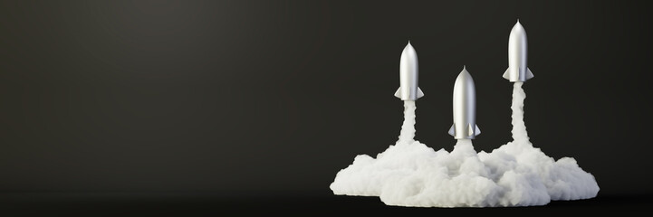 Rockets being launched, success and growth concepts, original 3d rendering