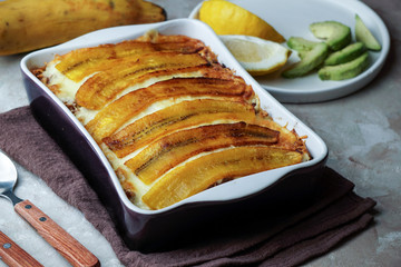 Plantain Lasagna (Pastelon) Puerto Rican tipical food, and Dominican Repubic