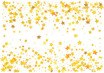 Festive glitter gold star confetti background. Abstract frame confetti texture for holiday, postcard, poster, website, carnivals, birthday and children's parties. Cover confetti mock-up. Wedding card