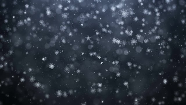 Winter frozen background with falling snowflakes and stars