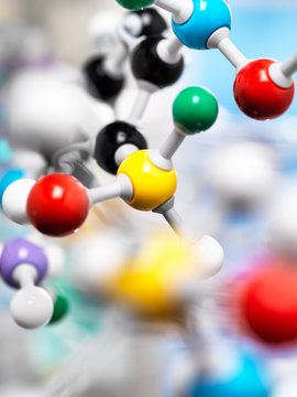Close-up of ball and stick model in laboratory