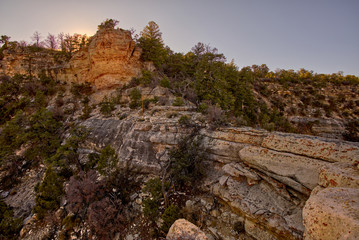 The cliff above the rock ledge called Hammer Rock just east of Shoshone Point on the south rim of the Grand Canyon.