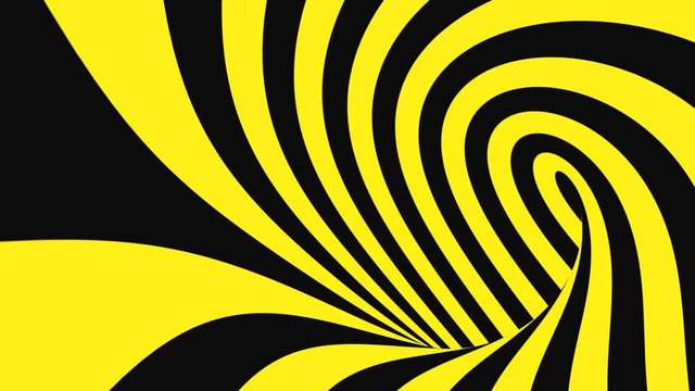 Black and yellow psychedelic optical illusion. Abstract hypnotic animated background. Spiral geometric looping warning wallpaper