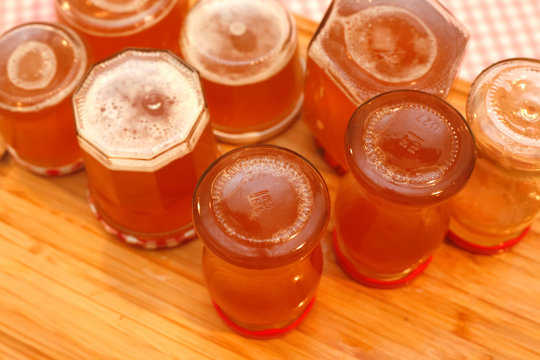 Jars with quince jelly