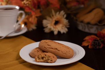 Cookies and Tea on Table with Autumn Theme