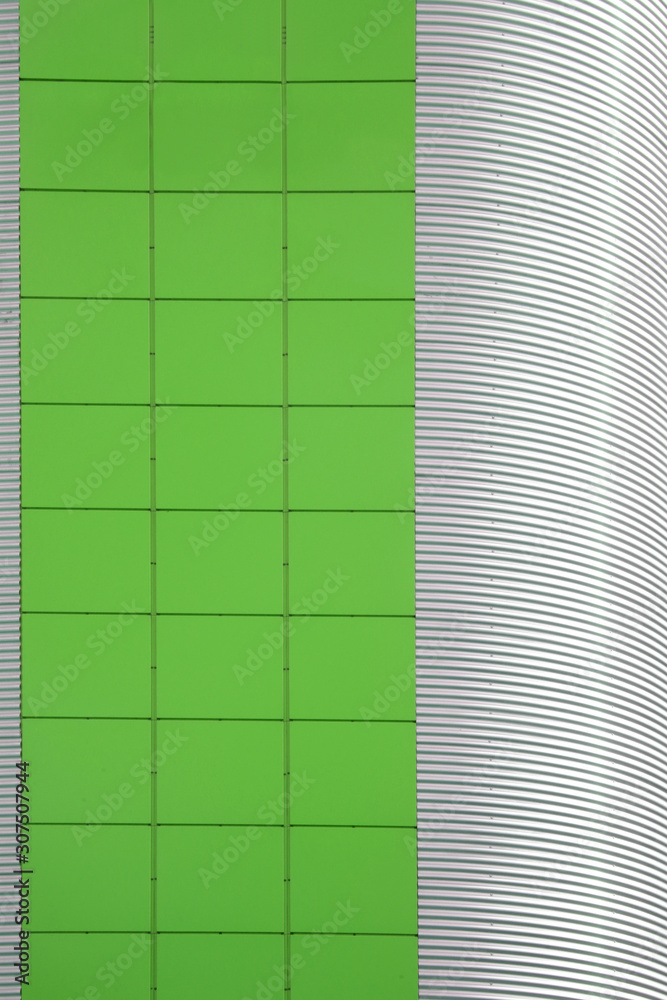 Poster collage photo of panels and corrugated metal structure. modern architecture. tile elements and curve