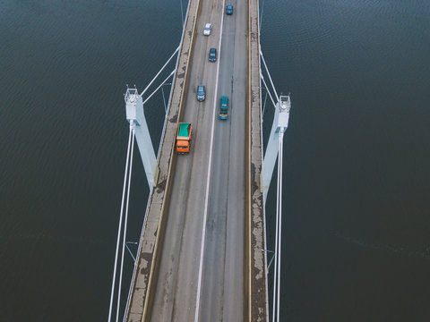Aerial view of Bridge over Volga River, Moscow, Russia