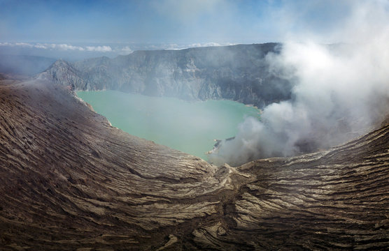 Indonesia, Java, aerial view of Ijen volcano
