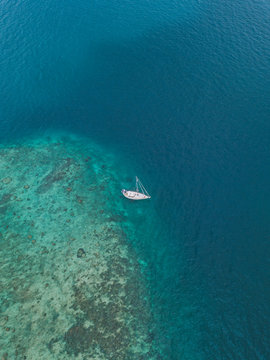 Aerial view of ship at Gili-Air Island in Bali, Indonesia