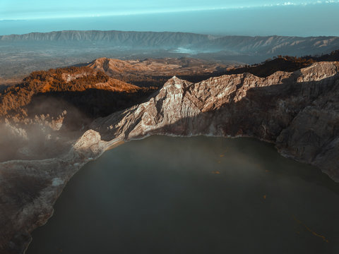 Indonesia, Java, Aerial view of Ijen volcano