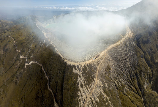 Indonesia, Java, aerial view of Ijen volcano