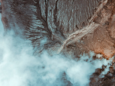 Indonesia, Java, Aerial view of clouds of gas over Ijen volcano