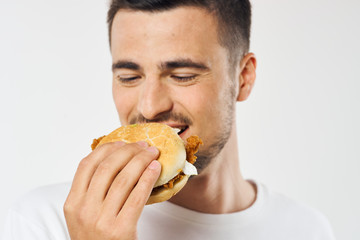 man with hamburger