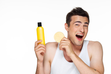 man with glass of orange juice