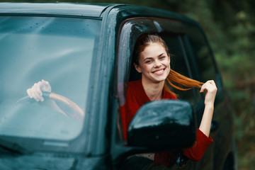 young woman in car