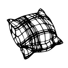 plaid material pillow vector illustration with black contour lines isolated on white background in Doodle and hand drawn style