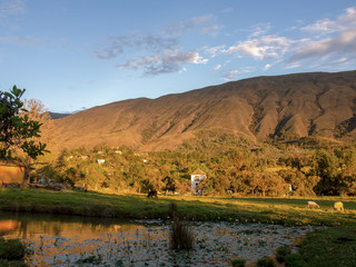 View of the central Andean mountains of Iguaque and the farmlands near the colonial town of Villa de Leyva, in the Ricaurte Province, part of the Boyacá Department of Colombia. © Mauricio Acosta