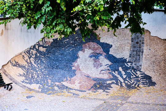 Portugal, Lisbon, Alfama, mosaic showing Fado singer Amalia Rodrigues