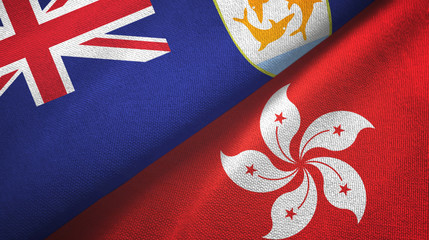 Anguilla and Hong Kong two flags textile cloth, fabric texture