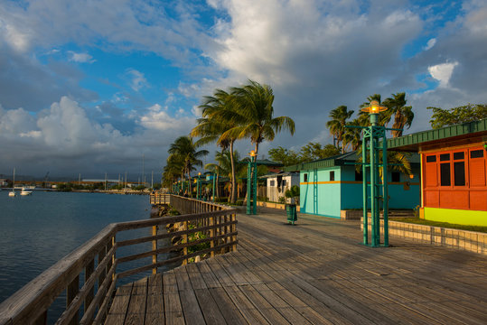 Houses on pier at Ponce harbor, Puerto Rico, Caribbean